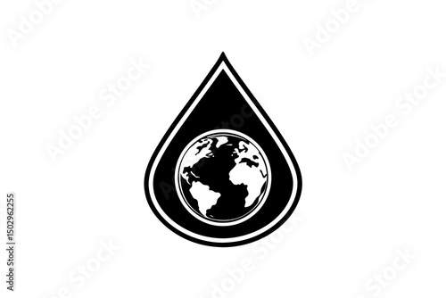 raindrop with earth globe icon