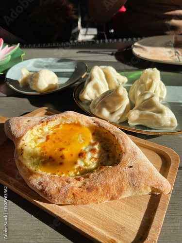 Khachapuri, traditional Georgian pastry with cheese and egg