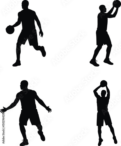 Dynamic Basketball Player Silhouette Clipart SVG  Sublimation in Action Pose. Basketball Black Vector Illustration. Slam Dunk, Athlete, Street Style, Urban Vibes, High Jump, Dribbling  for Sports.