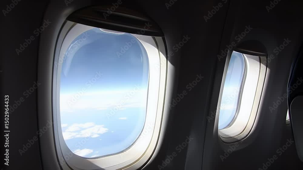 Airplane Window View: Sky and Clouds from Above Airplane Window View: Sky and Clouds from Above