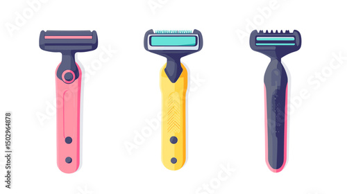 Colorful Assortment of Modern Razors for Grooming and Personal Care on a White Background