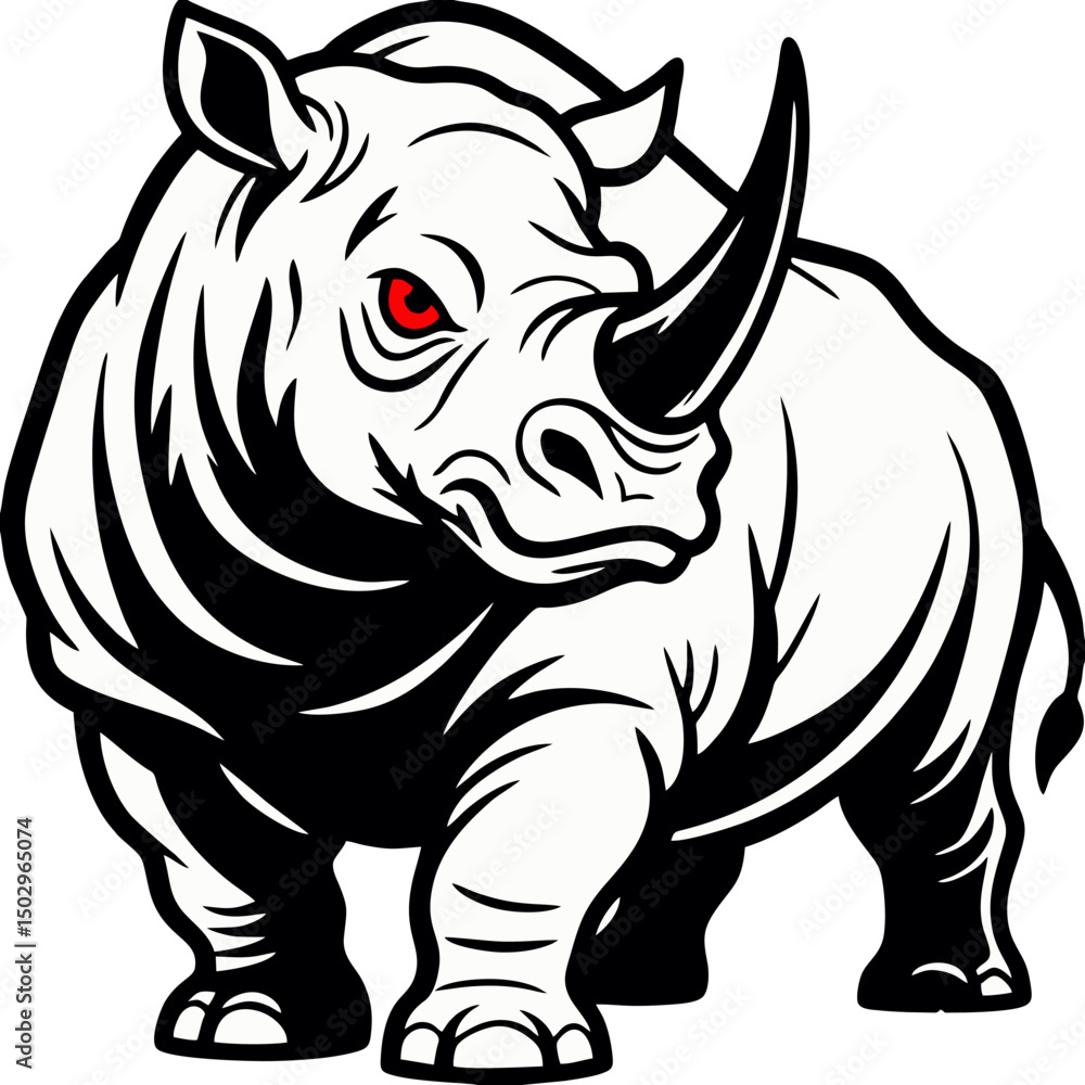 Fototapeta premium White Rhino Vector Illustration with Red Accents – Bold and Striking Animal Art