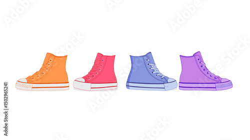 Colorful Collection of High-Top Canvas Sneakers in Bright Shades of Orange, Pink, Blue, and Purple