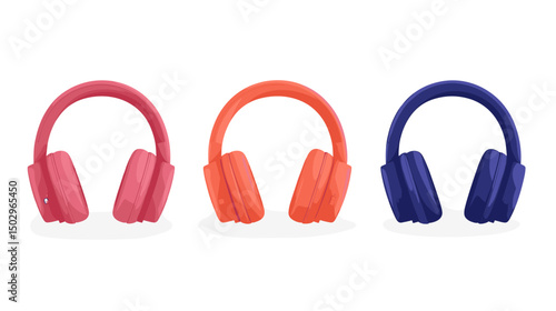 Colorful Collection of Wireless Headphones in Pink, Orange, and Blue with Modern Design