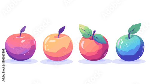 Colorful Digital Illustration of Vibrant Gradient Apples with Different Shades and Leaves