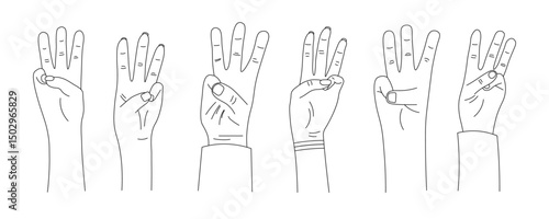 The national symbol of the trident, the coat of arms of Ukraine, 3 fingers, a set of outline hands