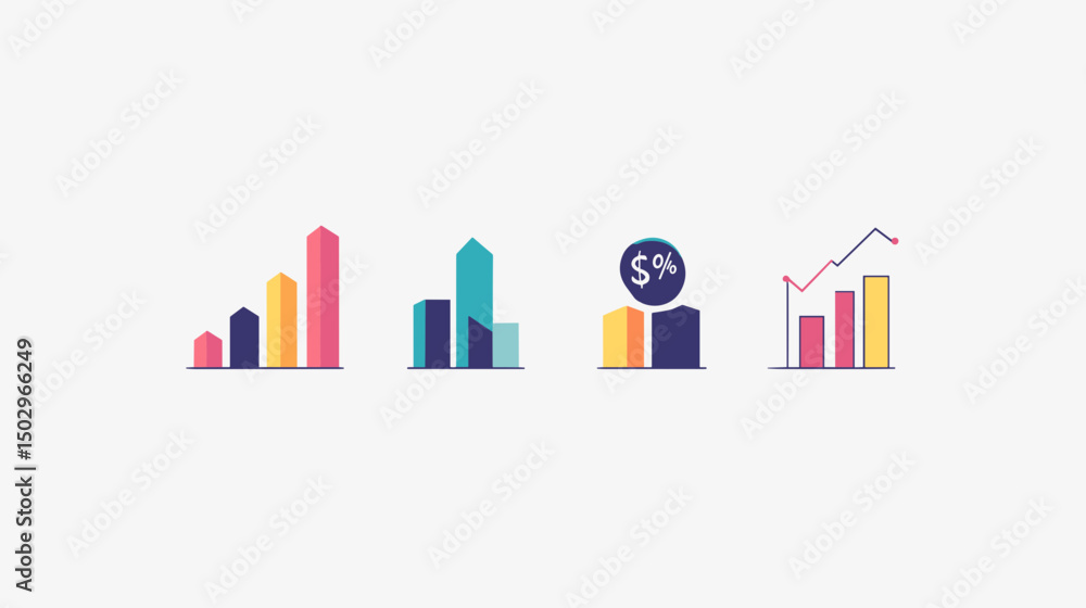 Fototapeta premium Colorful Graphs and Charts Illustrating Financial Growth and Data Analysis in Business Environment