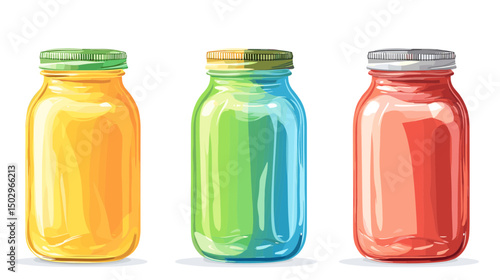 Colorful Glass Jars in Orange Green and Red for Food Preservation and Kitchen Storage