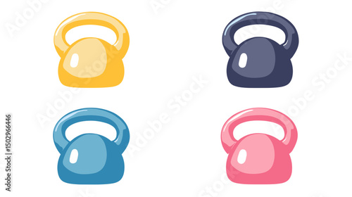 Colorful Kettlebells in Four Distinct Shades Arranged for Fitness and Strength Training