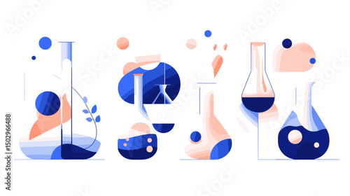 Colorful Laboratory Glassware and Chemical Elements in Abstract Design for Scientific Illustration