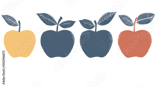 Colorful Organic Apples with Varying Shades and Fresh Green Leaves in a Playful Design