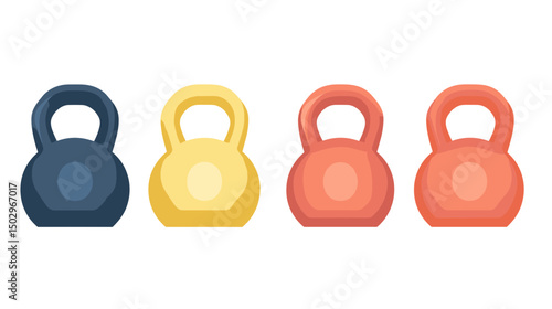 Colorful Set of Kettlebells for Strength Training in a Modern Fitness Environment