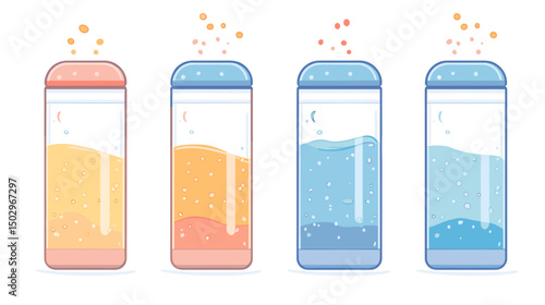 Colorful Transparent Drink Shakers with Sparkling Beverages in Various Shades and Textures
