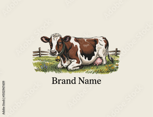 hand drawn cow farm logo design 