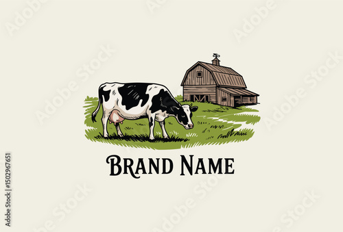 hand drawn dairy farm logo design 