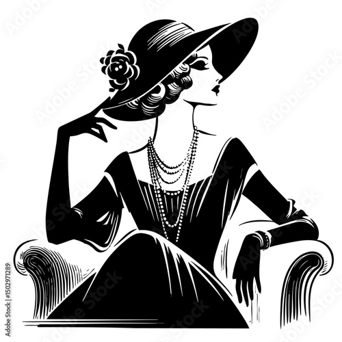 白黒で描かれた淑女の横顔