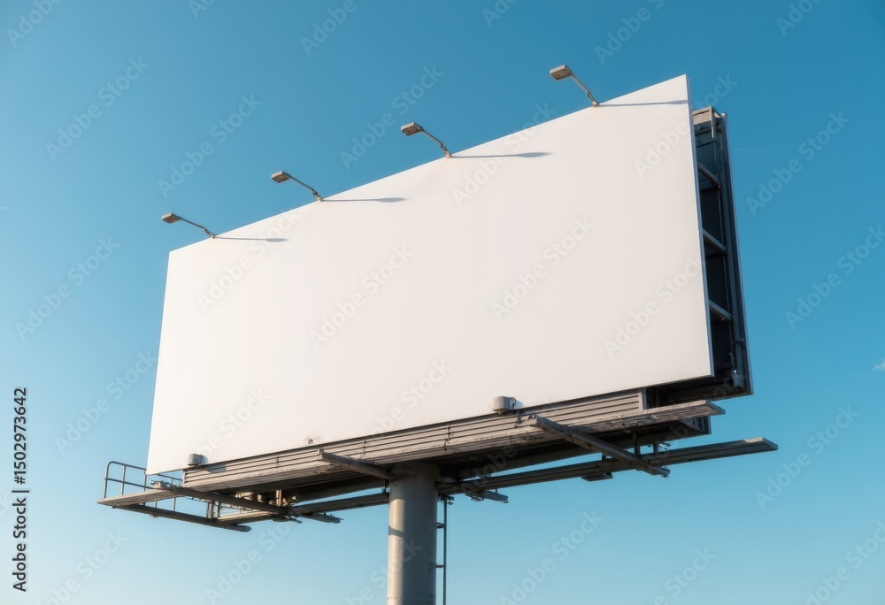 Obraz premium Empty billboard against a clear blue sky, ideal for advertising space