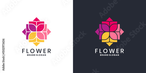 Geometric flower logo with colorful petals
