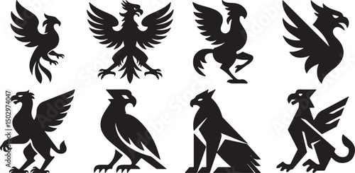 Majestic Mythical Bird Silhouettes set for Fantasy Artwork