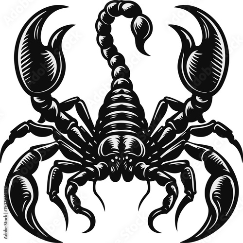 Bold black vector of a scorpion with detailed pincers and tail