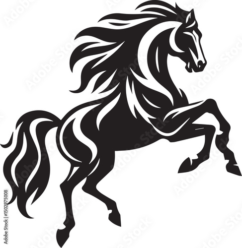 Bold black vector design of a galloping horse in dynamic motion
