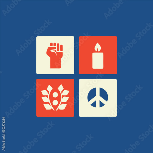 Symbols of peace and unity in a clean minimalist style illustration