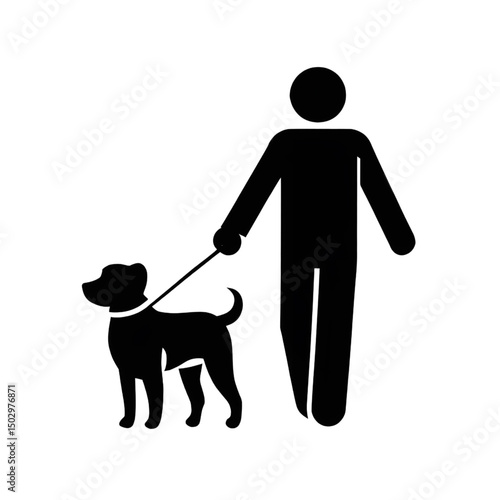 Dog Walking Icon Silhouette – Pet Care, Leash, and Owner Graphic Symbol