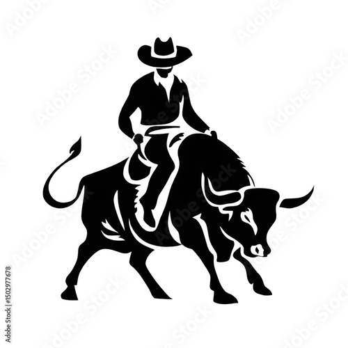 Rodeo Cowboy Riding Bull Silhouette – Western Bullrider Vector Icon
