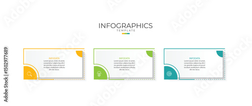 Design template for vector infographic labels with icons and 3 options or steps. Suitable for process diagrams, presentations, workflow layouts, banners, flow charts, and infographics.
