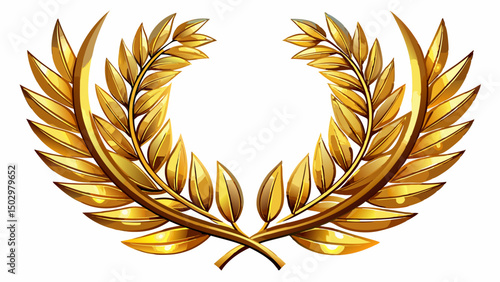 A golden laurel branch with detailed leaves symbolizes victory and achievement. Its shiny metallic finish adds elegance and prestige, making it a perfect element for a refined vector design.