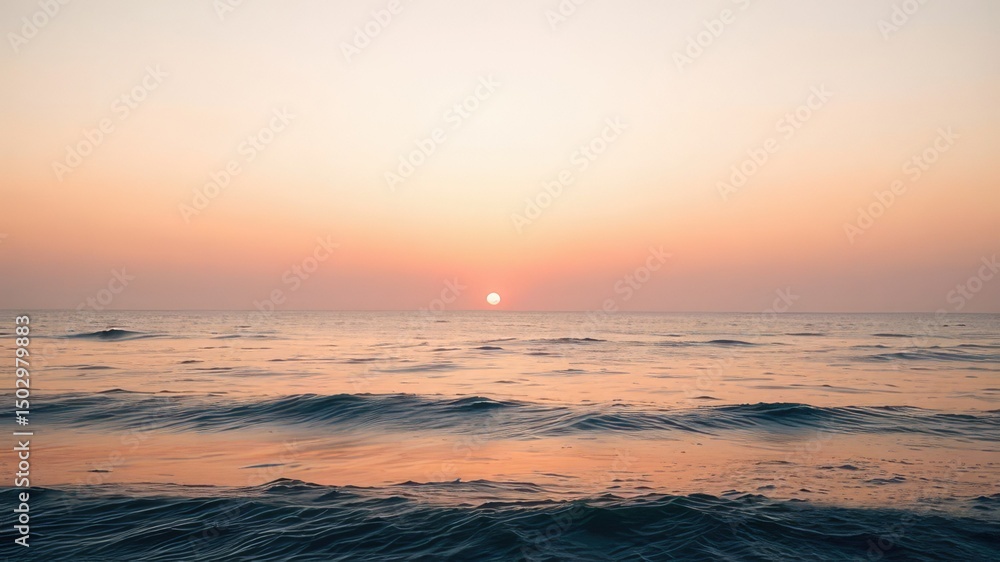 Naklejka premium Pink and Orange Sunrise over Tranquil Ocean