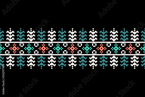 Cross stitch pattern concept showcasing traditional ethnic geometric pattern, Design for textile, background,carpet,wallpaper,clothing,wrapping,Batik,fabric,Vector illustration	
