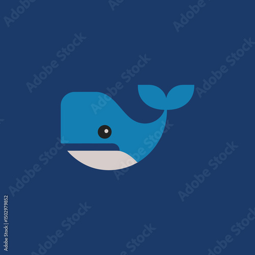 Minimalist Illustration of Blue Whale on Navy Blue Background