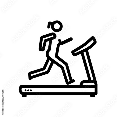 treadmill machine icon, gym tool, outline vector, transparent background