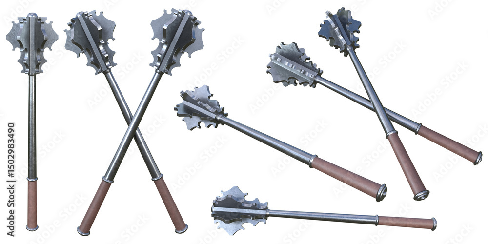 Fototapeta premium Flanged Maces, 3d illustration isolated on white background