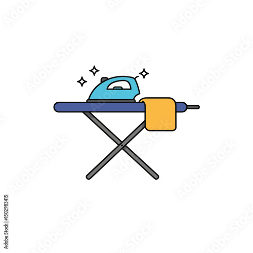 Iron and ironing board icon with fresh towel for cleaning chores  