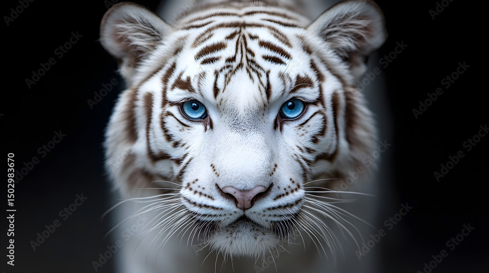 Naklejka premium White tiger on black background