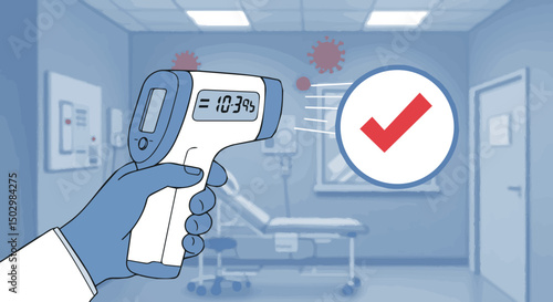 Check body temperature icon, contactless infrared thermometer Detection virus covid-19 outbreak, vector illustration.