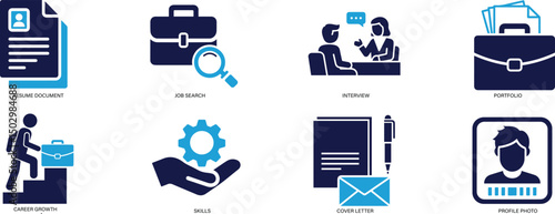  Job & Career Icon Set Resume, Interview, Job Search, Career Growth, Skills Editable Vector Icons.