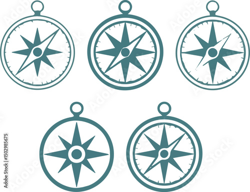 Create a kinds of Compass icon set. Compass symbol. vector illustration silhouette with white background.