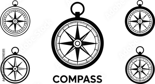 Create a kinds of Compass icon set. Compass symbol. vector illustration silhouette with white background.