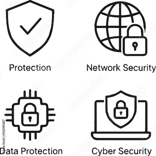 Create a kinds of cyber security icon set. protection network symbol. data protection. protection computer and technology. vector illustration with white background.