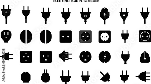 Create a kinds of electric plug icon set, socket unplugged electric, vector illustration silhouette with white background.