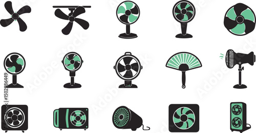 Create a kinds of fan icon set. cooler Vector illustration silhouette with white background.