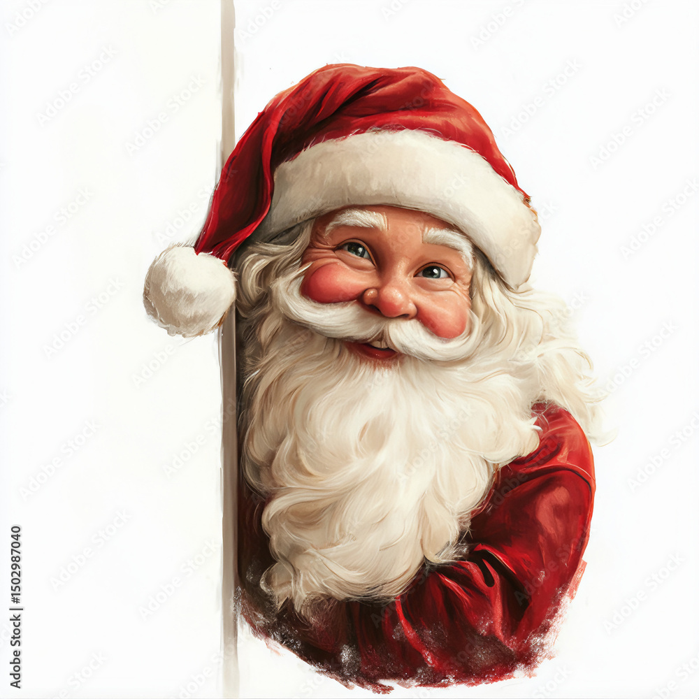 Whimsical funny portrait of santa claus surprise visit peeking from the corner, door or window isolated
Whimsical funny portrait of santa claus surprise visit peeking from the corner, door or window isolated