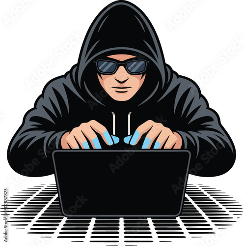 hacker stealing data from laptop