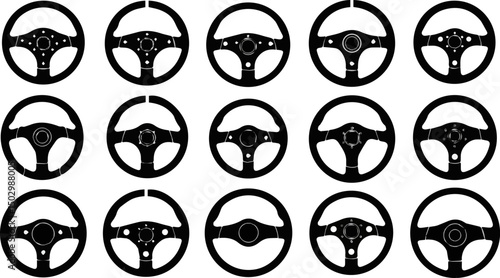 Create a kinds of Steering wheels set isolated on white background, vector icon Illustration silhouette white background .