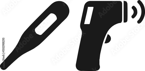 Create a kinds of thermometer icon set, Electronic thermometer, Contactless Infrared Thermometer icon. vector illustration silhouette with white background