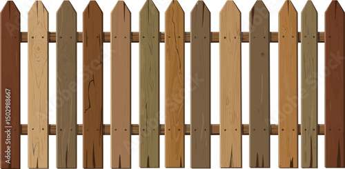 Create a kinds of wooden fence vector illustration, rustic fence isolated on white background .