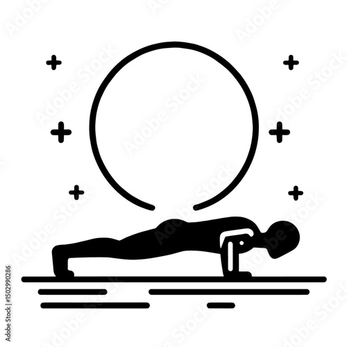 push-up exercise icon, person doing pushups, minimal line style, transparent background